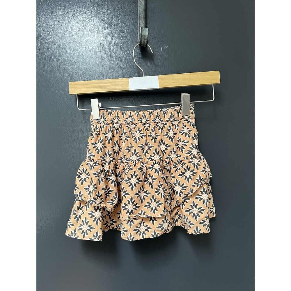 Zara Skirt Girls 9 Yellow Floral Pull On Elastic Waist Lined No Pockets